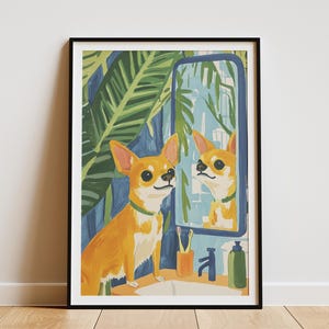 Impresión de baño de perro chihuahua Retrato de mascota moderno Arte de pared de perro lindo Póster de animal divertido Regalo para amantes de los perros Impresión de mascota Perro moderno Perro naranja