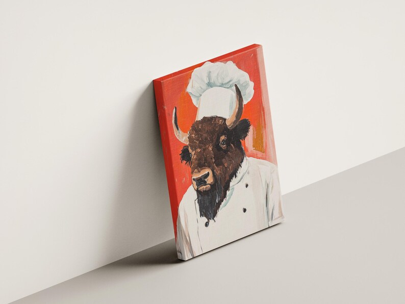 Bison Chef Poster Funny Animal Art Kitchen Decor Restaurant Wall Art ...