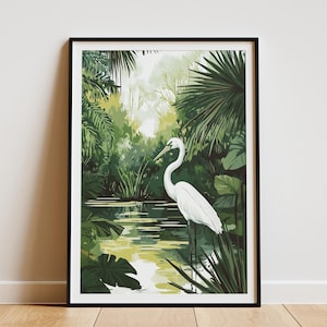 Pôster dos Everglades da Flórida, arte de parede tropical, impressão de arte minimalista simples da natureza, pôster do Parque Nacional Everglades da Flórida, impressão de guindaste