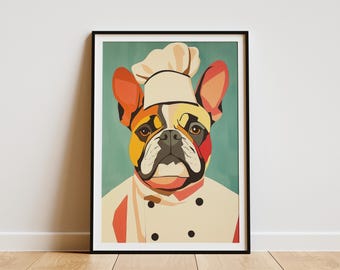 Bulldog Chef Art Print Kitchen Wall Decor Animal Art Unique Dog Portrait Culinary Art Whimsical Kitchen Funny Dog Print Chef Bulldog