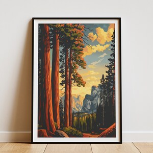 Sequoia Nationalpark Poster Vintage Reiseplakat Abstrakt Mid Century Modern Art Wald Natur Kunstdruck Baum Poster