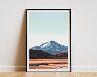 Bolivia Salar de Uyuni Poster Minimalist Landscape Print Flat Illustration Mountain Art Nature Scene Travel Poster Modern Home Decor Wall