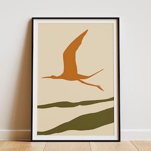 Póster minimalista de pájaro, arte abstracto de naturaleza, impresión de pájaro moderno de mediados de siglo, ilustración de pájaro simple