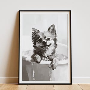 Pomeranian Dog Art Print Bathtub Bubble Bath Poster Cute Puppy Wall Art Pomeranian Lover Gift Dog Bathroom Decor Funny Dog Art