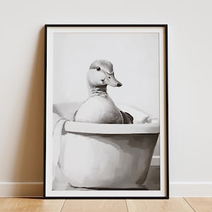 Póster de pato en la bañera, decoración de pared para baño, divertido estampado animal, arte peculiar, baño de granja, regalo único, estilo minimalista, arte moderno