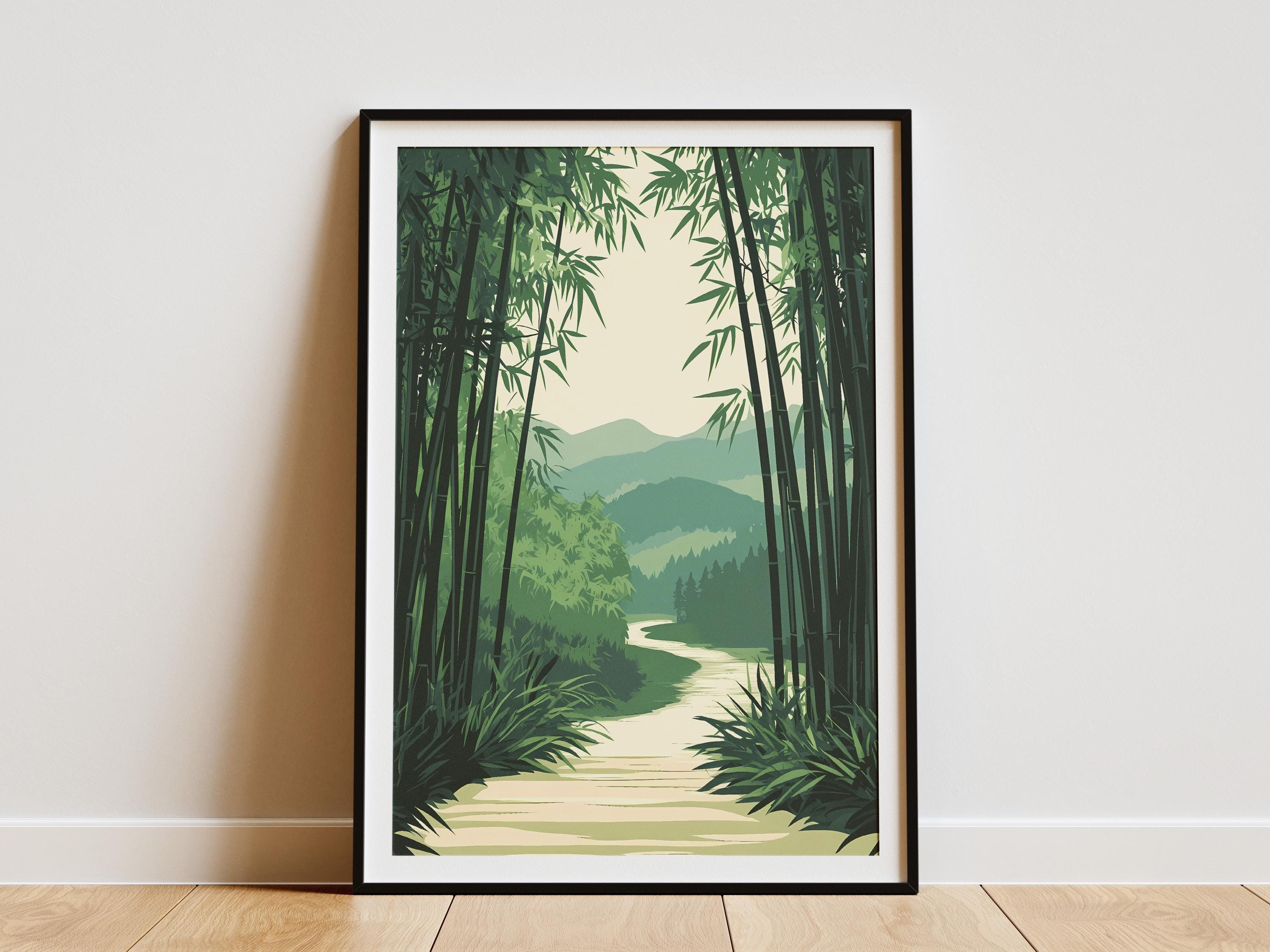 Arashiyama Bamboo Forest Japan Flat Illustration Poster Print