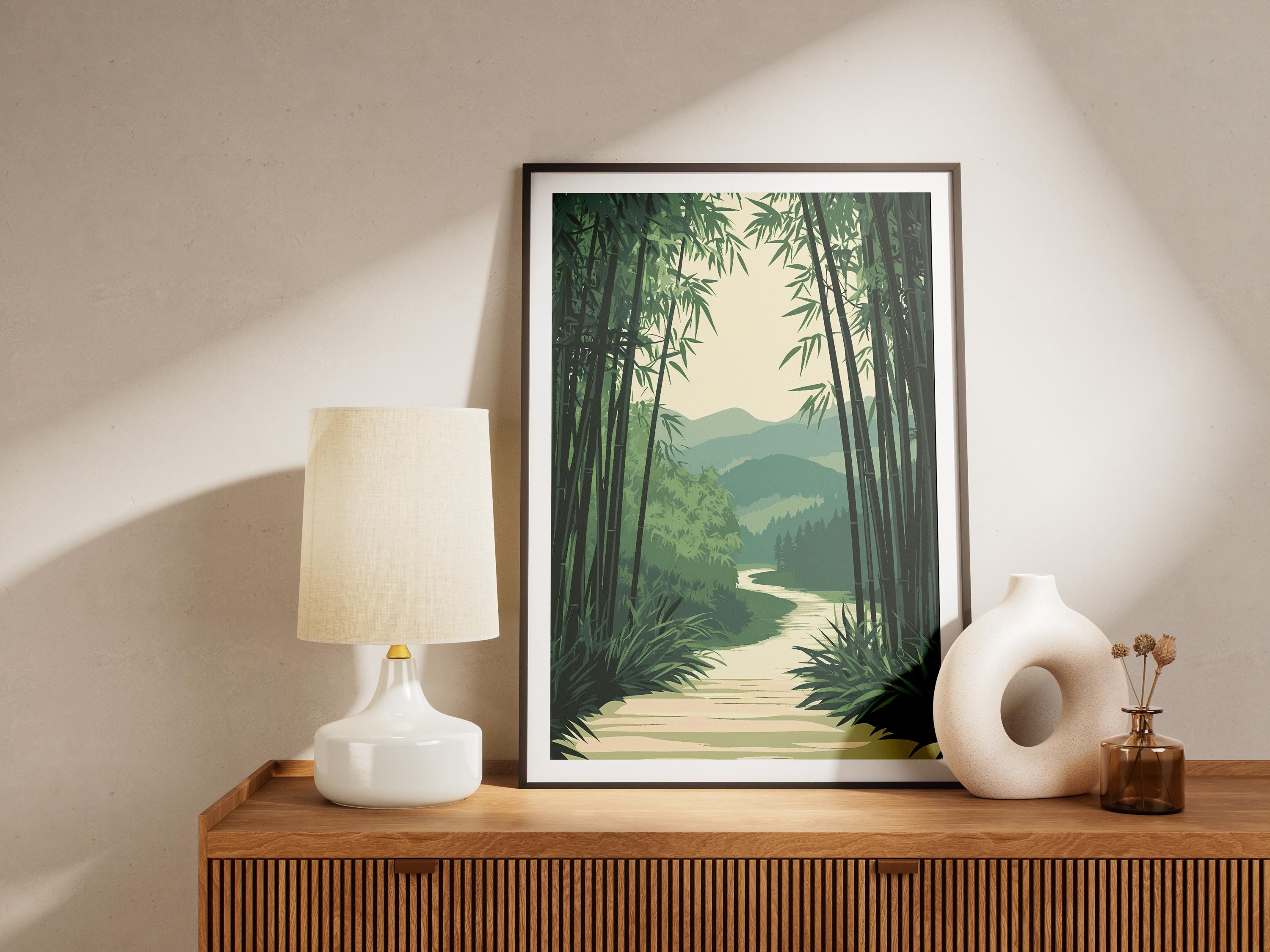 Arashiyama Bamboo Forest Japan Flat Illustration Poster Print