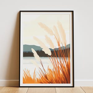 Poster Herbst Gras Feld Landschaft PosterOrange und Beige Grassen