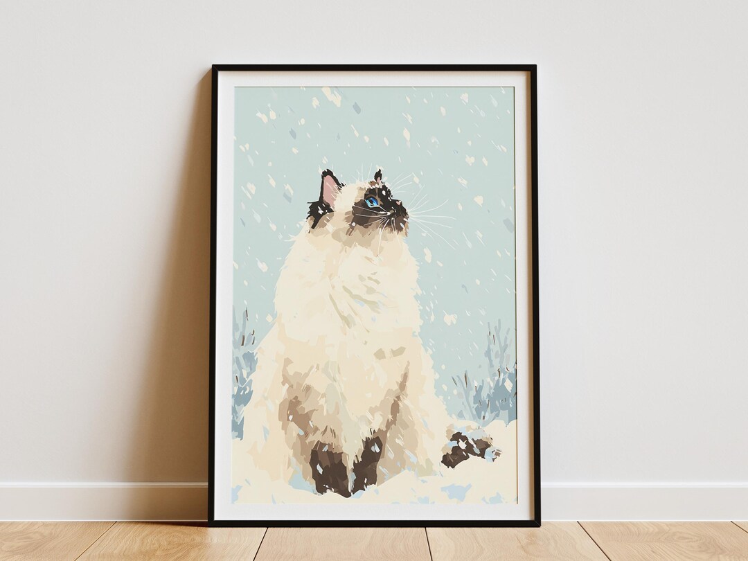 Ragdoll Cat Snow Day Art Print Winter Pet Illustration Cozy Home Decor ...