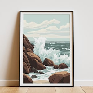 Póster de olas del océanoImpresión dramática del marArte de pared costeroDecoración de casa de playaDecoración moderna del hogarRegalo de surfistaArte de olasOcéano abstractoAcuarela