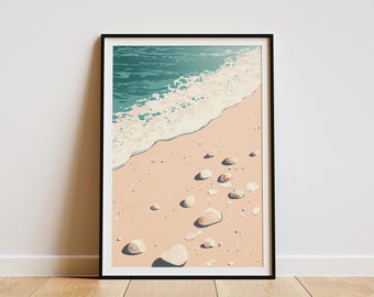 Stampa artistica da parete con conchiglie sulla spiaggia, estate, oceano, decorazioni per la casa, decorazioni per la casa sulla spiaggia, stampe artistiche da parete, conchiglie sulla sabbia, spiaggia sabbiosa