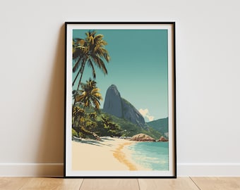 Ipanema Beach Brazil travel poster serene tropical landscape print Rio de Janeiro wall art vintage style Brazilian vacation home decor