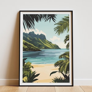 Póster de playa de Fatu Hiva en la Polinesia Francesa, impresión artística de isla tropical, palmeras, vista al mar, decoración de vacaciones de verano, póster de viaje, minimalista moderno