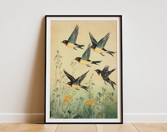 Swallows Art Print, Walter Crane, Art Nouveau Wall Art, Vintage