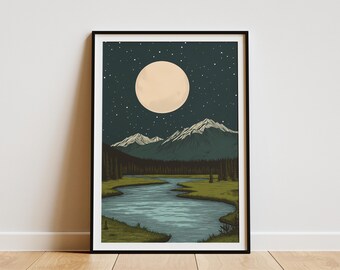 Kobuk Valley National Park poster Alaska Art Print maanverlichte landschap muur kunst Alaskan landschap Home decor cadeau idee reisbestemming kunst
