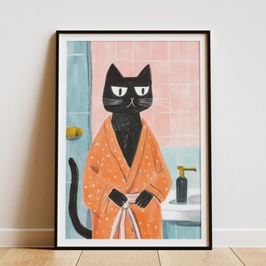 Noorse boskat badjas badkamer kunst print kattenliefhebber cadeau grappige kat poster badkamer muur decor eigenzinnige kat kunst print Home decor