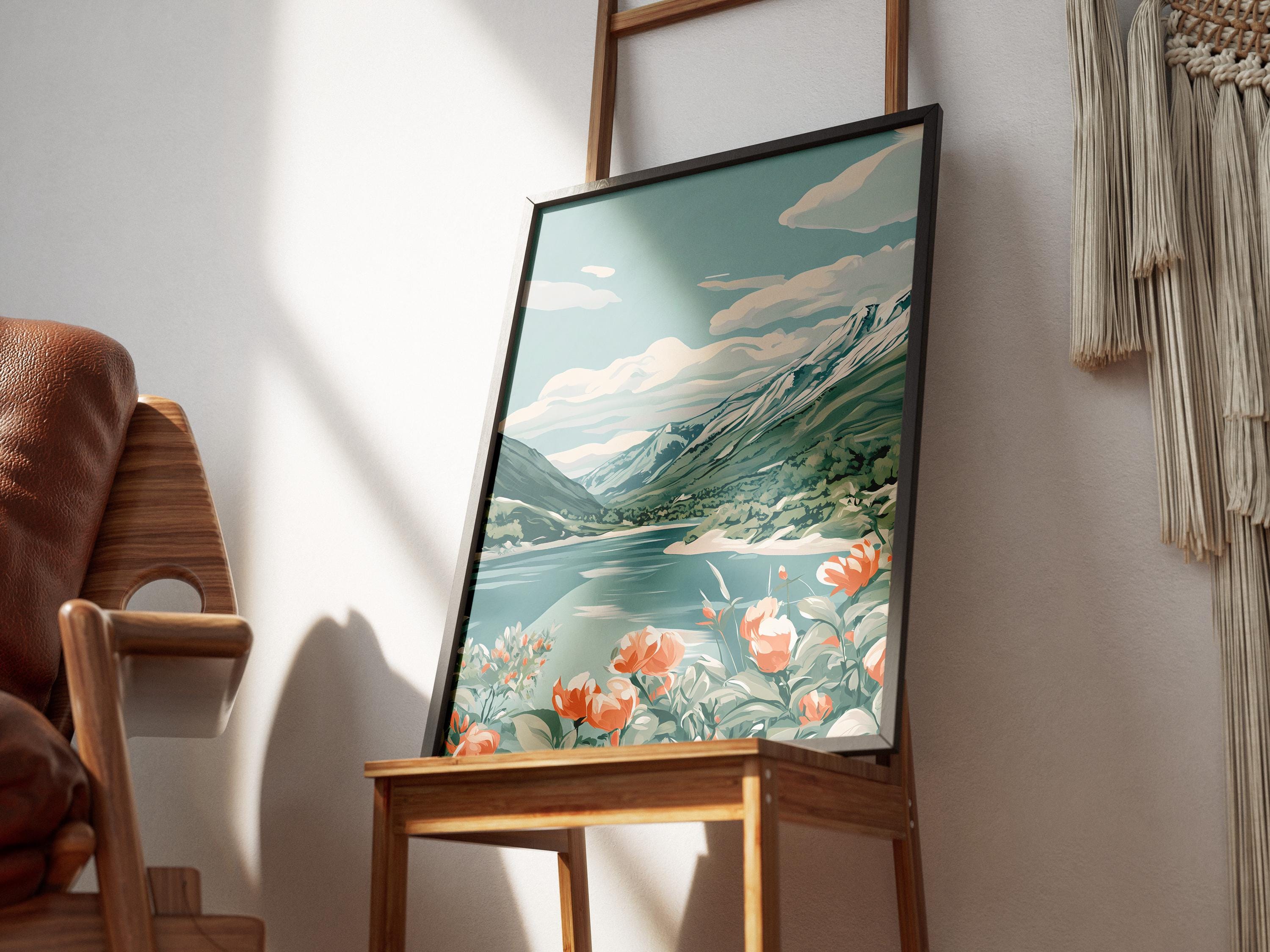 Mountain Lake Poster Calm River Valley Art Print Nature Landscape Decor ...