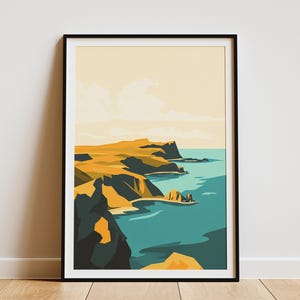 Póster de la isla Georgia del Sur con impresión abstracta de paisaje costero, arte geométrico oceánico, decoración minimalista moderna para el hogar, arte de pared amarillo y verde azulado