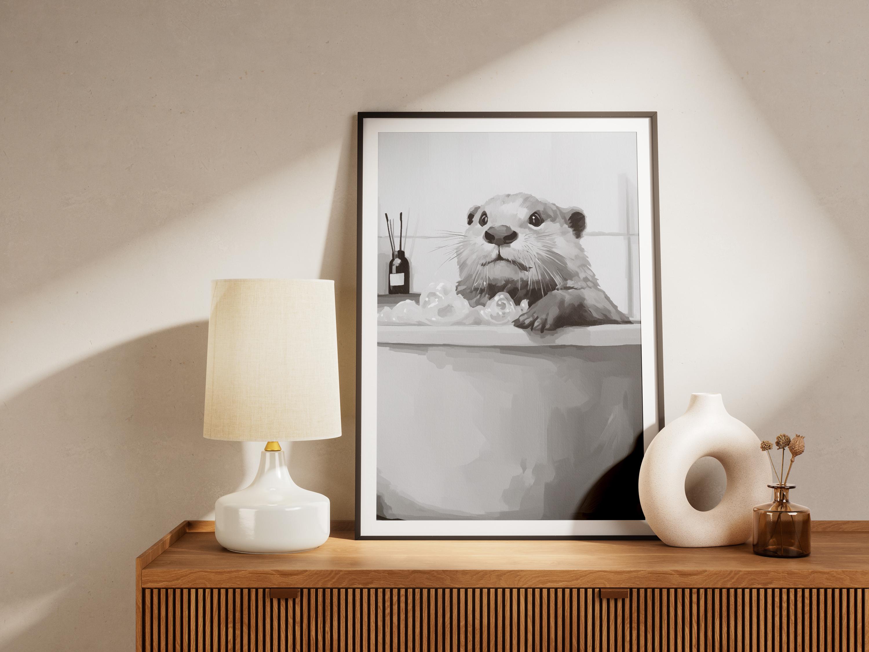 Otter in Bathtub Poster Bathroom Wall Art Funny Animal Print Minimalist ...