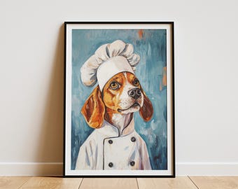 Beagle Chef Poster Kitchen Wall Art Funny Dog Art Beagle Art Print Chef Art Dog Lover Gift Culinary Art Unique Kitchen Decor