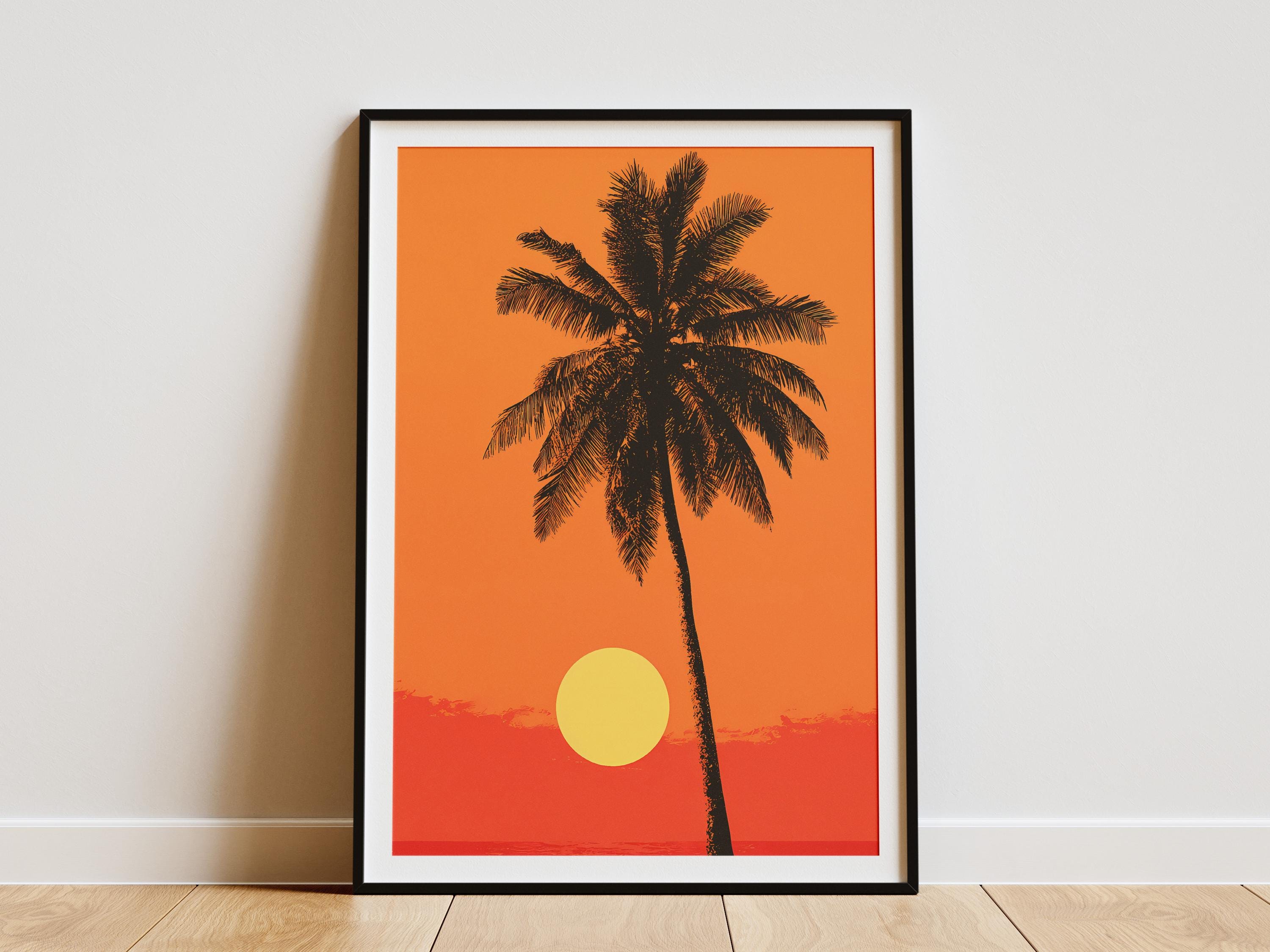 Palm Tree Silhouette Sunset Poster Hawaiian Wall Art Print Beach