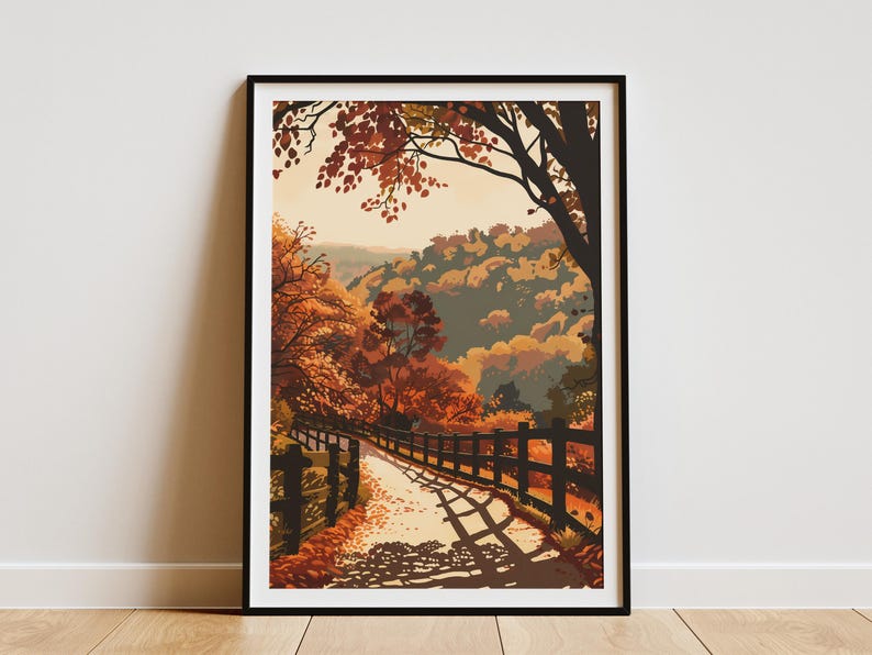 Autumn Forest Path Poster Vintage Travel Poster Landscape Art Print ...