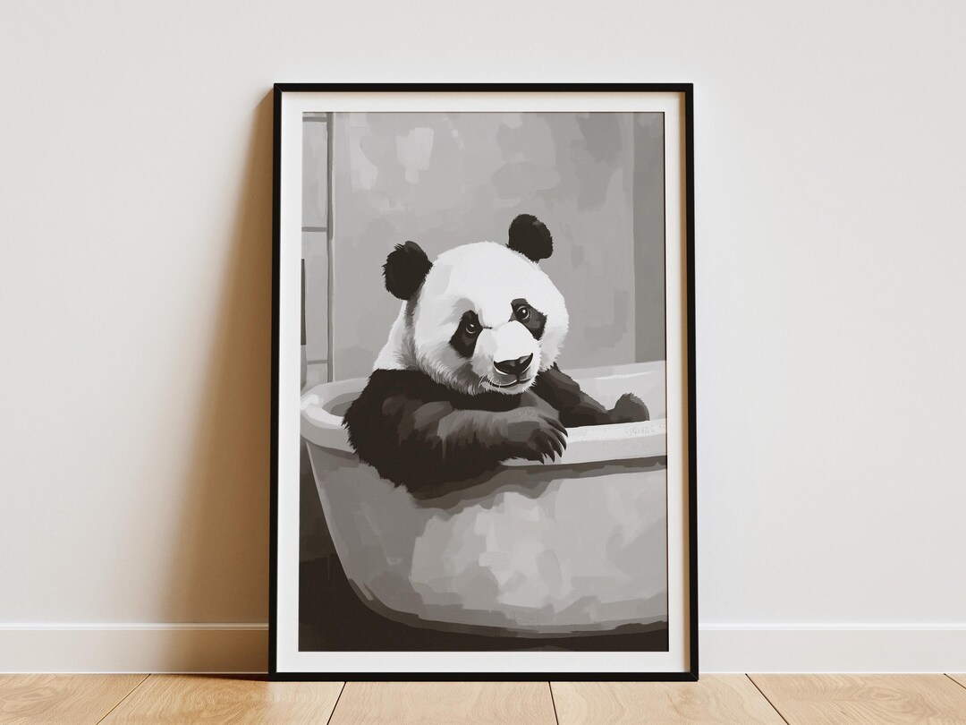 Panda Bear Bathtub Print Minimalist Bathroom Art Panda Wall Art Funny ...