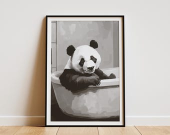 Panda Bär Badewanne Print Minimalistisches Badezimmer Kunst Panda Wand Kunst Lustiges Tier Poster Panda Kunst Schwarz und Weiß Panda Bär Liebhaber Geschenk