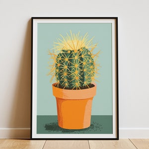 Golden Barrel Kaktus Poster Minimalistische botanische Kunstdruck Wüstenpflanze Illustration Home Decor Wandkunst