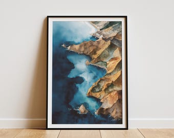 Póster del Parque Nacional de las Islas del Canal, póster de viaje de California, impresión artística de acuarela, arte costero, arte mural isleño, impresión de decoración del hogar