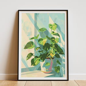 Pothos Plant Illustration Poster Minimalist Green Leaf Art Print Boho Wall Decor Home Decor Living Room Decor