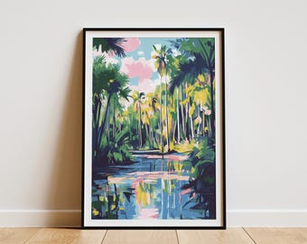 Florida Everglades Poster Travel Poster Vacation Wall Art Abstract Landscape Print Palm Tree Art Tropical Decor Everglades National Park