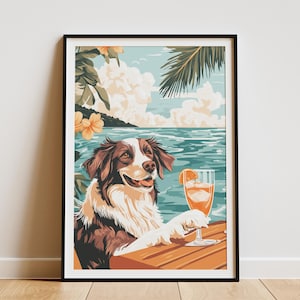 Küsten Hund Poster Sommer Strand Hund Art Süßer Hundedruck Ozeanhund Border Collie Hundeliebhaber Geschenk Lustiger Hund Haustier Portrait Sommer Vibes Bezaubernd