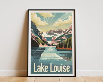 Póster de Lake Louise, Canadá, arte minimalista de montaña, impresión de paisaje, decoración de pared, impresión de viaje