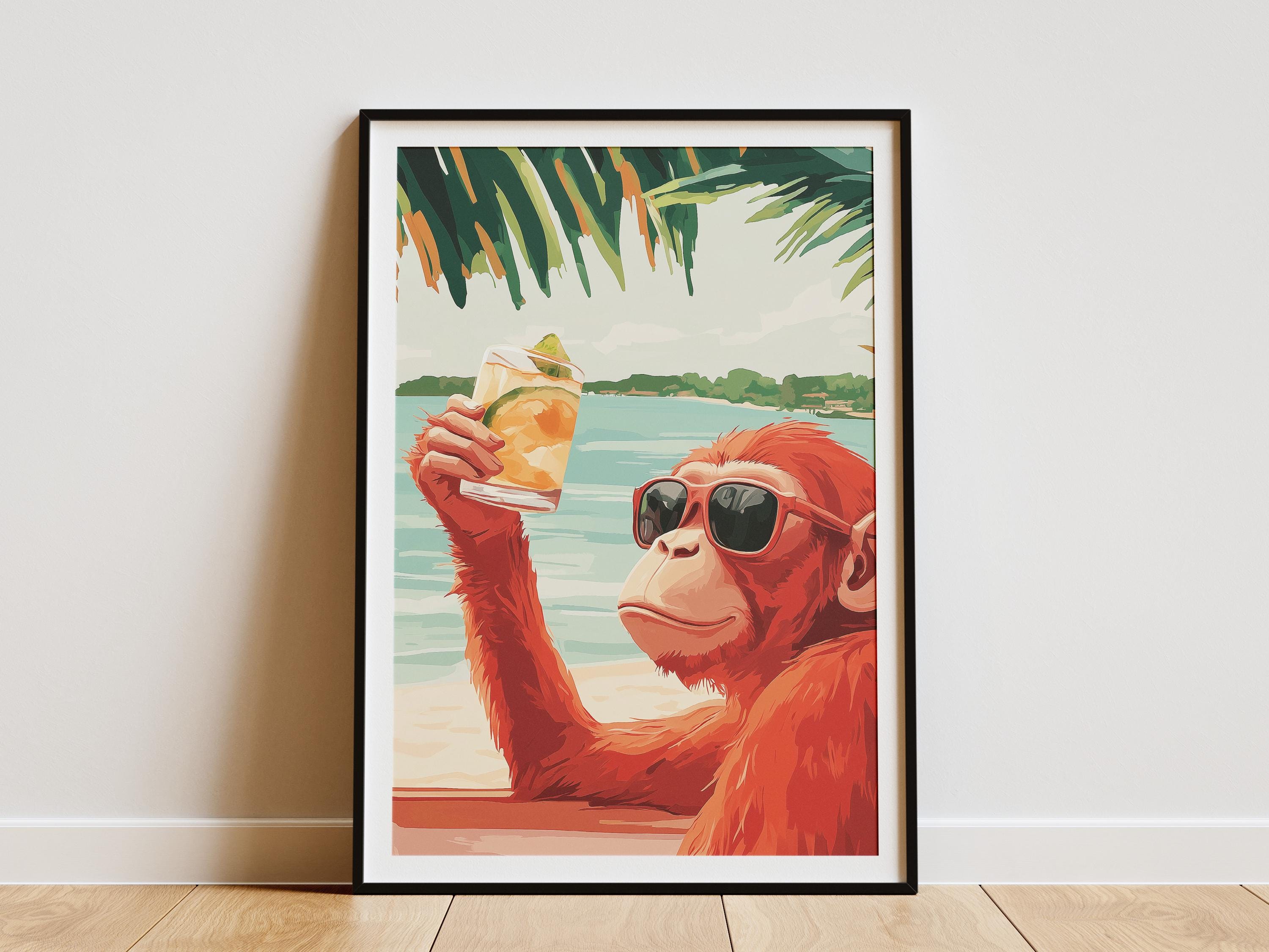Cool Monkey Chilling at the Beach Summer Vacation Tropical