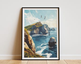 Póster del Parque Nacional de las Islas del Canal, impresión artística de viaje vintage, arte de pared de la costa de California, vista al océano, decoración costera, impresión de vacaciones en la isla