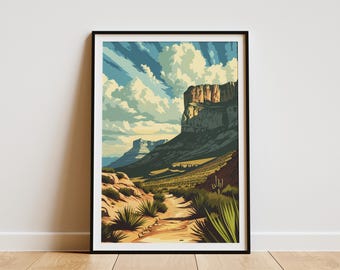 Guadalupe Mountains Nationalpark Poster Vintage Reiseplakat Wüste Landschaft Südwesten Kunstdruck Texas Nationalpark Kunst