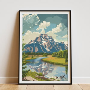 Grand Teton Nationalpark Poster Vintage Reiseplakat Abstrakt MidCentury Modern Berg Natur Kunst Landschaft Wyoming Nationalpark