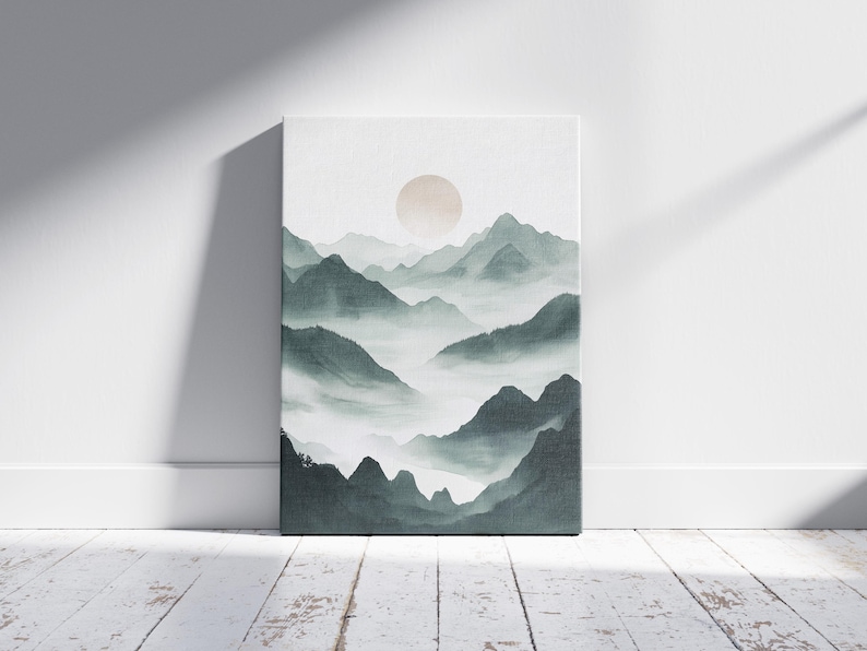 Minimalist Mountain Watercolor Art Print Japanese Inspired Landscape ...