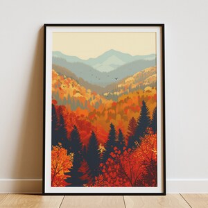 Póster de bosque otoñal de Vermont, arte de pared con paisaje otoñal, impresión de montaña, arte de bosque colorido