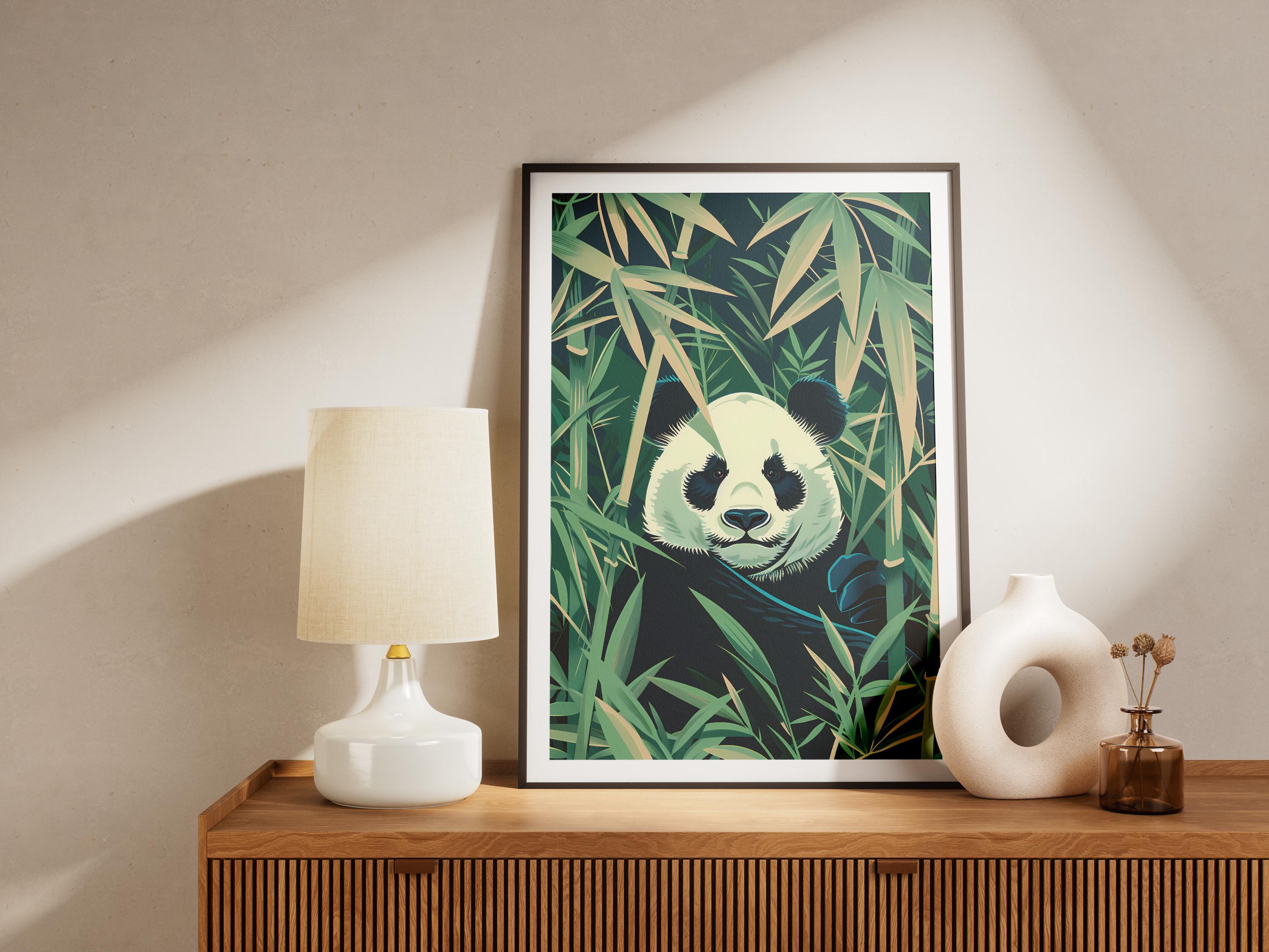 Panda in Bamboo Forest Poster Minimalist Animal Print Nature Art Wall ...