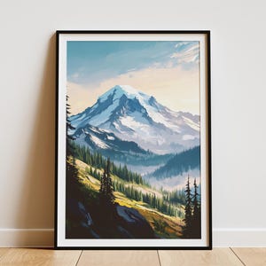 Mount Rainier National Park Poster Washington State Art Print Pacific Northwest Travel PNW Wall Art Cascade Mountains Home Decor