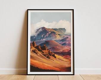 Affiche du parc national d'Haleakala, impression voyage Maui Hawaii, impression d'art mural style vintage, impression d'art volcan Haleakala, décoration d'intérieur, cadeau souvenir