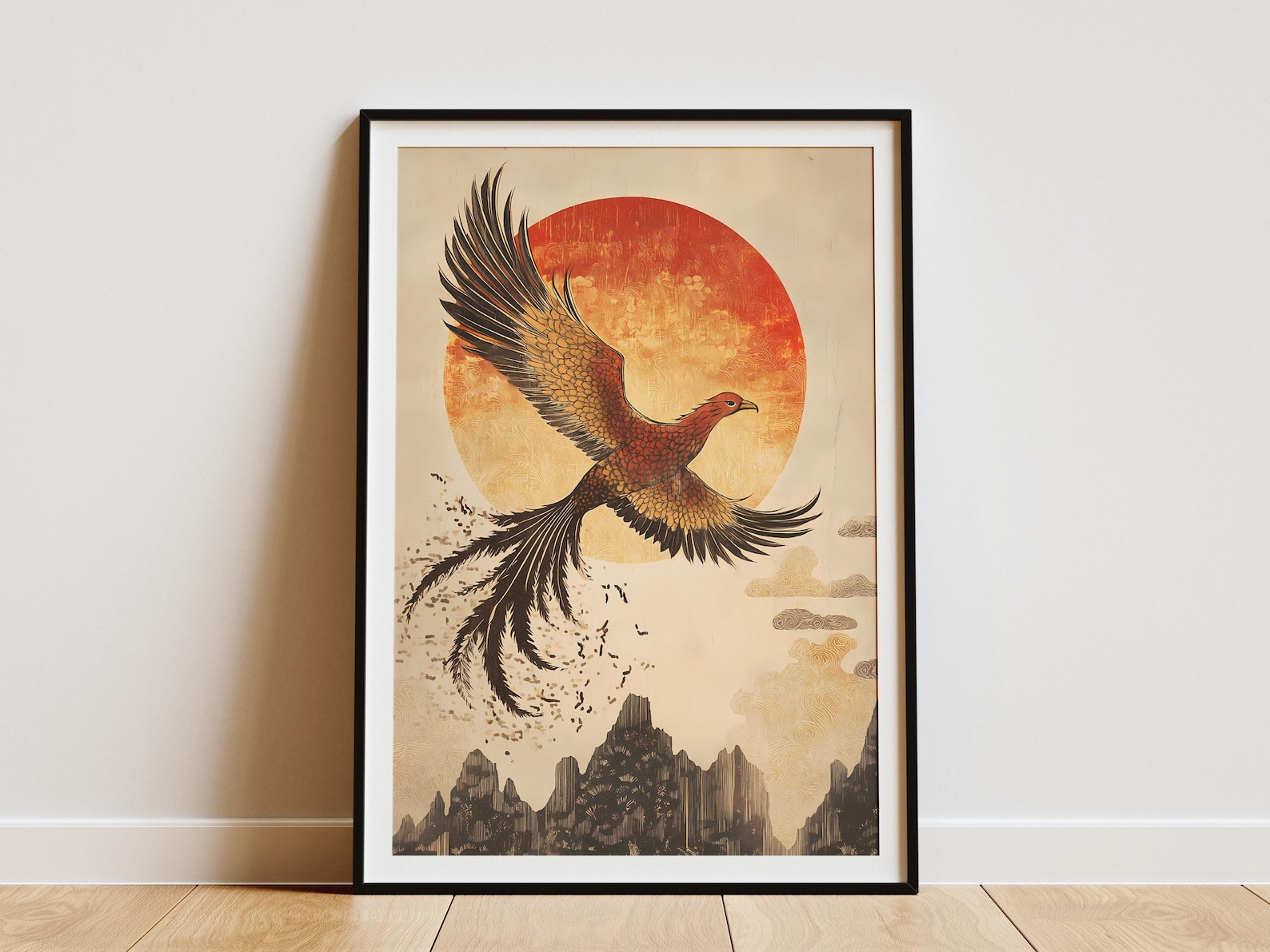 Phoenix Sunrise Poster Mythical Bird Art Print Asian Inspired Decor ...