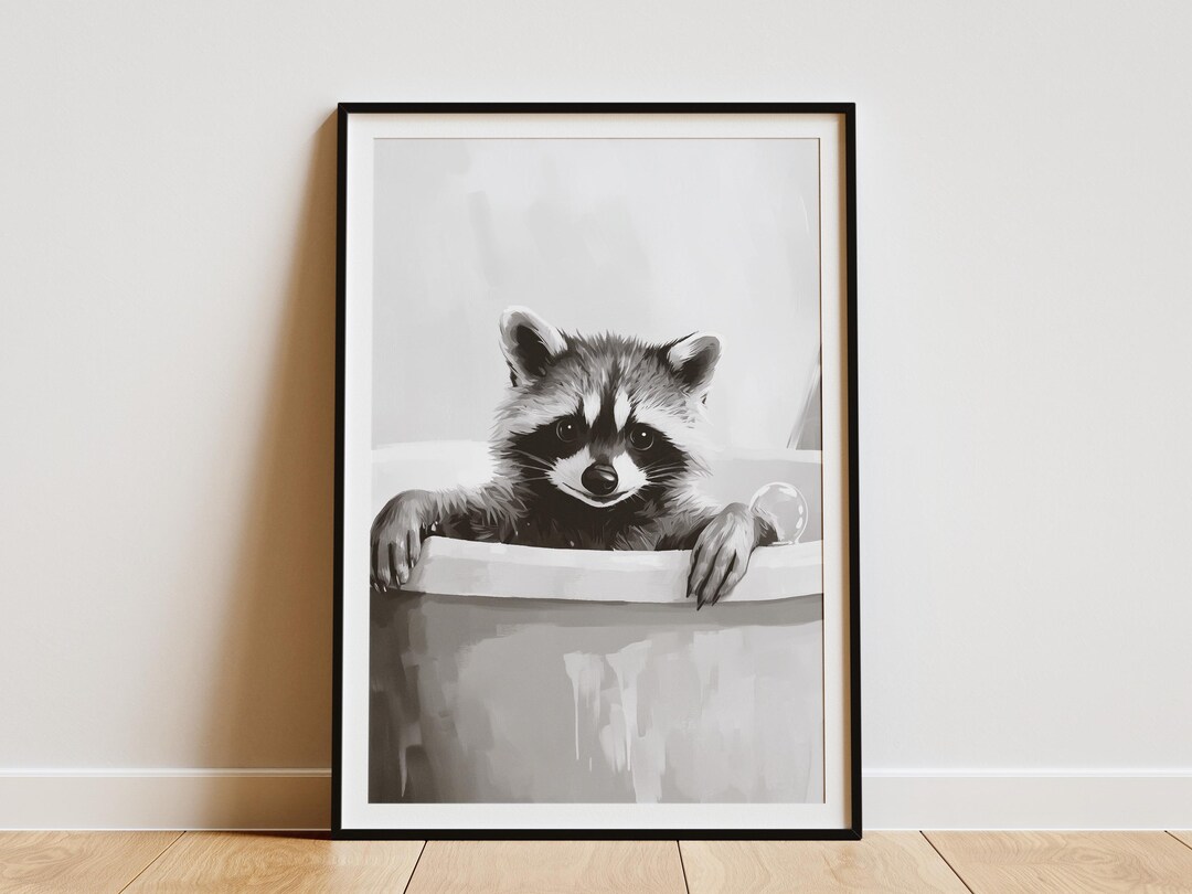 Raccoon in Bathtub Poster Funny Animal Print Bathroom Wall Art ...
