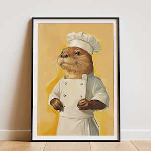 Otter Chef Art Print Animal Chef Poster Kitchen Art Funny Animal Print Whimsical Art Cute Chef Gift Animal Portrait Cooking Print