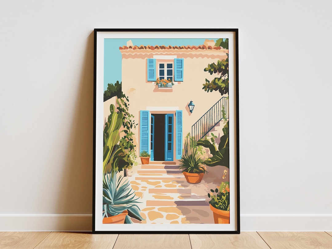 Mediterranean Villa Poster Print Blue Shutters Italian House Art ...