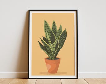 Affiche minimaliste de plante serpent, impression botanique, plante verte, art mural, décoration d'intérieur, art végétal moderne