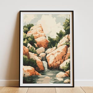 Wasserfall Schlucht Poster Natur Kunstdruck Landschaft Druck Moderne Kunst Druck ruhige Natur Szene friedliche Wasserfall Bach Poster felsige Schlucht