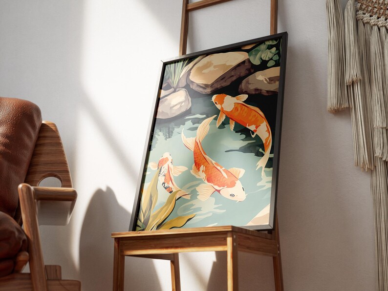 Koi Pond Poster Japanese Fish Art Print Asian Home Decor Serene Water ...